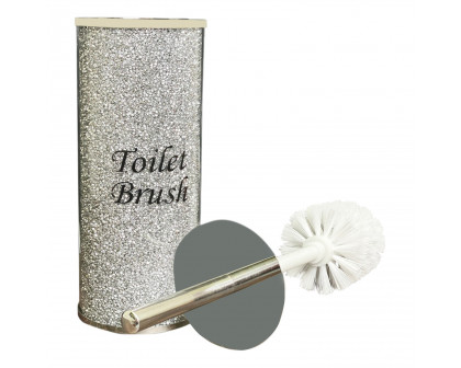 Furnings Toilet Brush Holder with Brush in Gift Box, Silver Crushed Diamond Glass