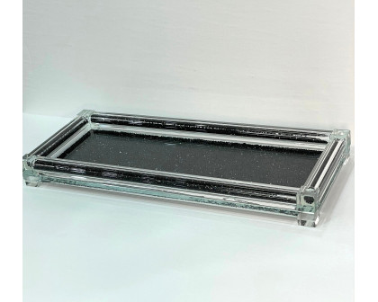 Furnings Black Crushed Diamond Glass Tray in Gift Box - 15.5"L x 6.5"W x 1.5"H