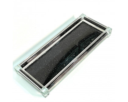 Furnings Black Crushed Diamond Glass Tray in Gift Box - 15.5"L x 6.5"W x 1.5"H