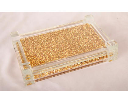 Furnings Gold Crushed Diamond Glass Tray in Gift Box - 15.5"L x 6.5"W x 1.5"H