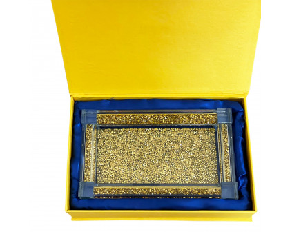 Furnings Gold Crushed Diamond Glass Tray in Gift Box - 15.5"L x 6.5"W x 1.5"H