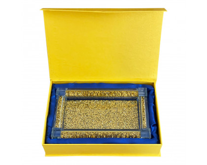 Furnings Gold Crushed Diamond Glass Tray in Gift Box - 15.5"L x 6.5"W x 1.5"H