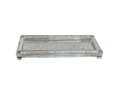 Furnings Silver Crushed Diamond Glass Tray in Gift Box - 15.5"L x 6.5"W x 1.5"H