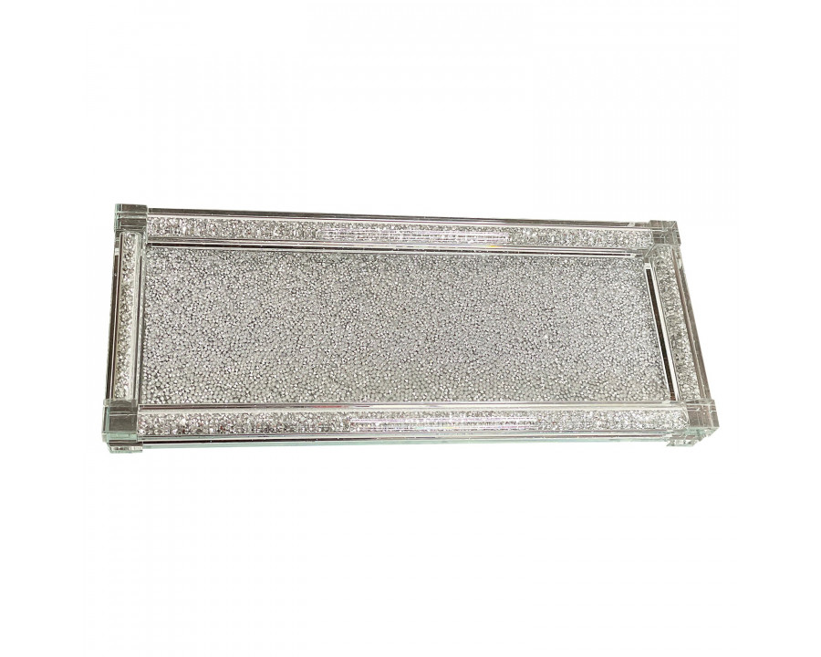 Furnings Silver Crushed Diamond Glass Tray in Gift Box - 15.5"L x 6.5"W x 1.5"H