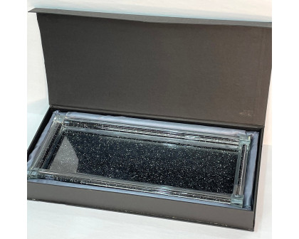 Furnings Black Crushed Diamond Glass Tray in Gift Box - 9"L x 5.5"W x 1.5"H