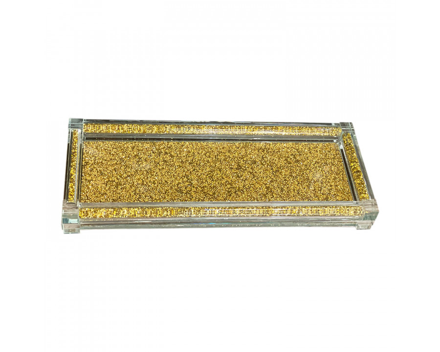 Furnings Gold Crushed Diamond Glass Tray in Gift Box - 9"L x 5.5"W x 1.5"H