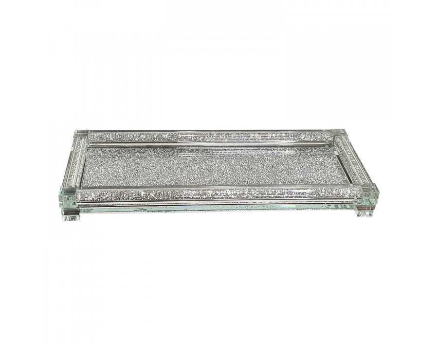 Furnings Silver Crushed Diamond Glass Tray in Gift Box - 9"L x 5.5"W x 1.5"H