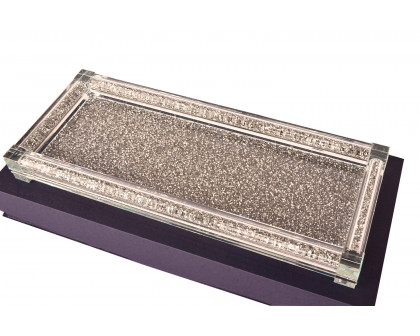 Furnings Silver Crushed Diamond Glass Tray in Gift Box - 9"L x 5.5"W x 1.5"H