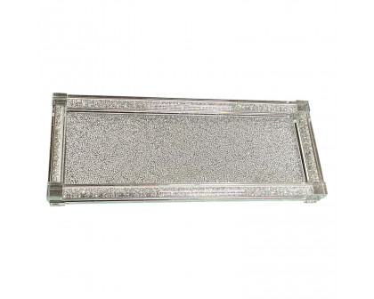 Furnings Silver Crushed Diamond Glass Tray in Gift Box - 9"L x 5.5"W x 1.5"H