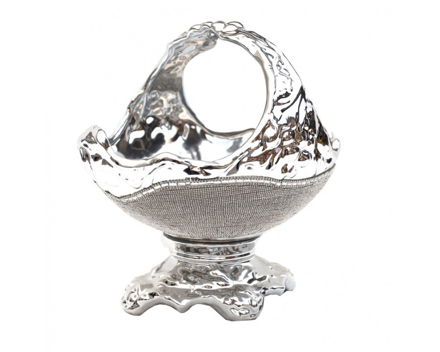 Furnings - Ambrose Chrome Plated Crystal Embellished Ceramic Fruit Platter (12.25 In. x 9.25 In. x 11.75 In.)