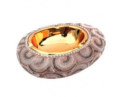 Furnings - Ambrose Gold Plated Crystal Embellished Ceramic Ashtray (8.5 In. x 6.5 In. x 2.4 In.)