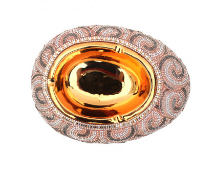 Furnings Ambrose Gold Plated Crystal Embellished Ceramic Ashtray (8.5 In. x 6.5 In. x 2.4 In.)