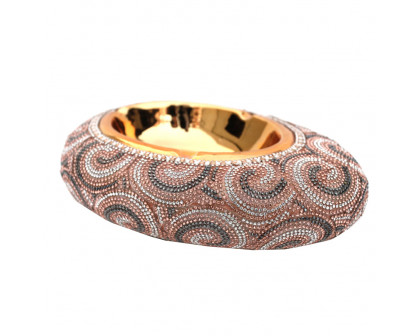 Furnings Ambrose Gold Plated Crystal Embellished Ceramic Ashtray (8.5 In. x 6.5 In. x 2.4 In.)