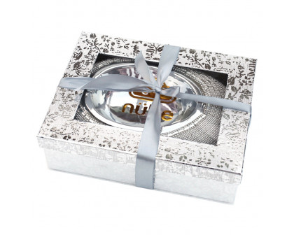 Furnings - Ambrose Chrome Plated Crystal Embellished Ceramic Ashtray (8.5 In. x 6.5 In. x 2.4 In.)