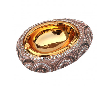 Furnings - Ambrose Gold Plated Crystal Embellished Ceramic Ashtray (8.5 In. x 6.5 In. x 2.4 In.)