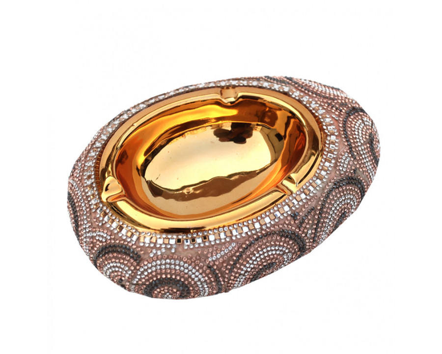 Furnings Ambrose Gold Plated Crystal Embellished Ceramic Ashtray (7.5 In. x 5.2 In. 2 In.)