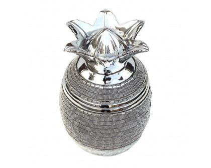 Furnings - Ambrose Chrome Plated Crystal Embellished Lidded Ceramic Pineapple Bowl (7 In. x 7 In. x 10.5 In.)