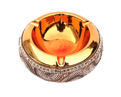 Furnings - Ambrose Gold Plated Crystal Embellished Ceramic Ashtray (8.5 In. x 6.5 In. x 2.4 In.)