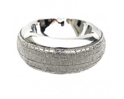 Furnings - Ambrose Chrome Plated Crystal Embellished Ceramic Ashtray (8.5 In. x 6.5 In. x 2.4 In.)