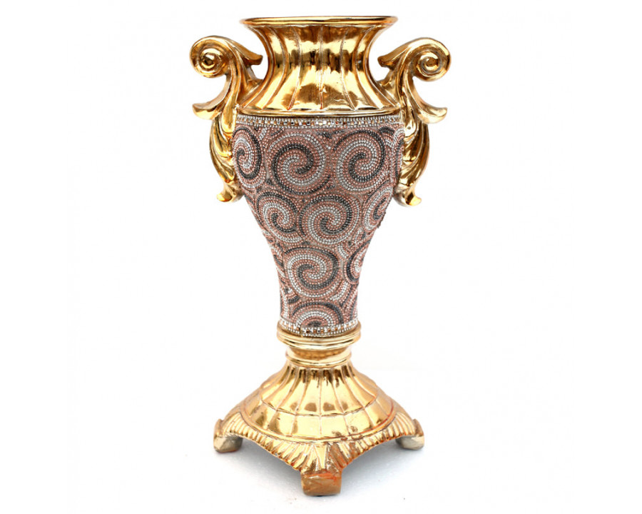 Furnings - Ambrose Gold Plated Crystal Embellished Ceramic Vase (8.5 In. x 7.5 In. x 15 In.)