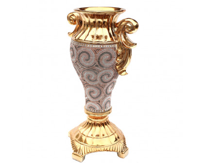 Furnings - Ambrose Gold Plated Crystal Embellished Ceramic Vase (8.5 In. x 7.5 In. x 15 In.)