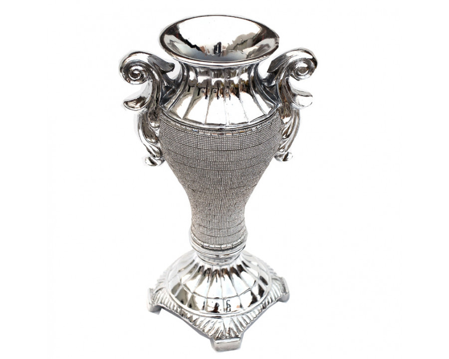 Furnings - Ambrose Chrome Plated Crystal Embellished Ceramic Vase (8.5 In. x 7.5 In. x 15 In.)