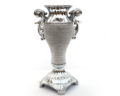 Furnings - Ambrose Chrome Plated Crystal Embellished Ceramic Vase (8.5 In. x 7.5 In. x 15 In.)