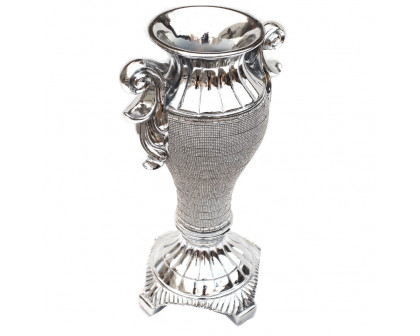 Furnings - Ambrose Chrome Plated Crystal Embellished Ceramic Vase (8.5 In. x 7.5 In. x 15 In.)