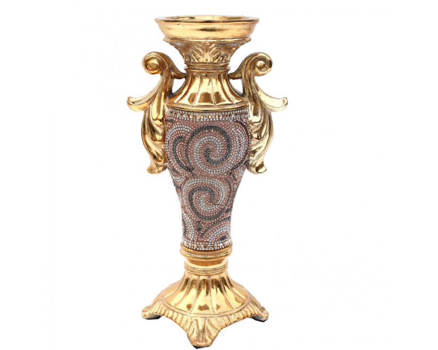 Furnings - Ambrose Gold Plated Crystal Embellished Ceramic Candlestick Holder (6 In. x 4 In. x 11.5 In.)