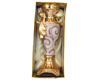 Furnings - Ambrose Gold Plated Crystal Embellished Ceramic Candlestick Holder (6 In. x 4 In. x 11.5 In.)