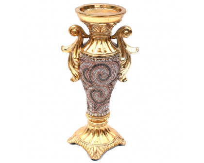 Furnings - Ambrose Gold Plated Crystal Embellished Ceramic Candlestick Holder (6 In. x 4 In. x 11.5 In.)