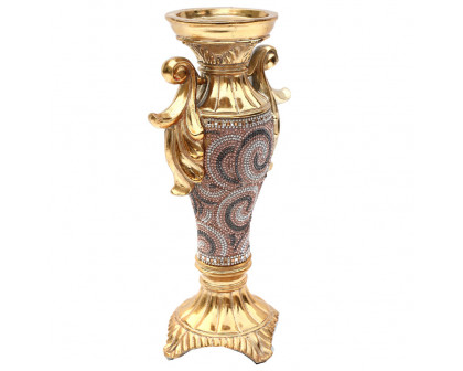 Furnings - Ambrose Gold Plated Crystal Embellished Ceramic Candlestick Holder (6 In. x 4 In. x 11.5 In.)