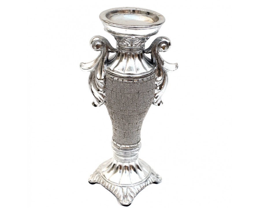 Furnings - Ambrose Chrome Plated Crystal Embellished Ceramic Candlestick Holder (6 In. x 4 In. x 11.5 In.)