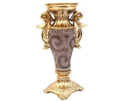 Furnings - Ambrose Gold Plated Crystal Embellished Ceramic Vase (5.5 In. x 4 In. x 9.5 In.)