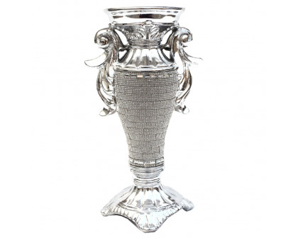 Furnings - Ambrose Chrome Plated Crystal Embellished Ceramic Vase (5.5 In. x 4 In. x 9.5 In.)