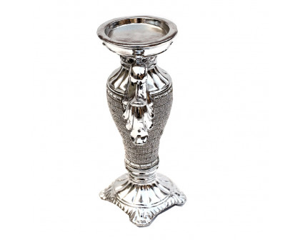 Furnings - Ambrose Chrome Plated Crystal Embellished Ceramic Vase (5.5 In. x 4 In. x 9.5 In.)