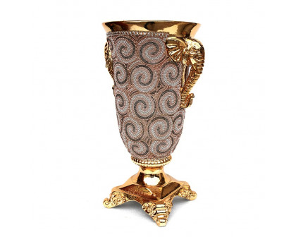 Furnings - Ambrose Gold Plated Crystal Embellished Ceramic Vase (9 In. x 8 In. x 15 In.)