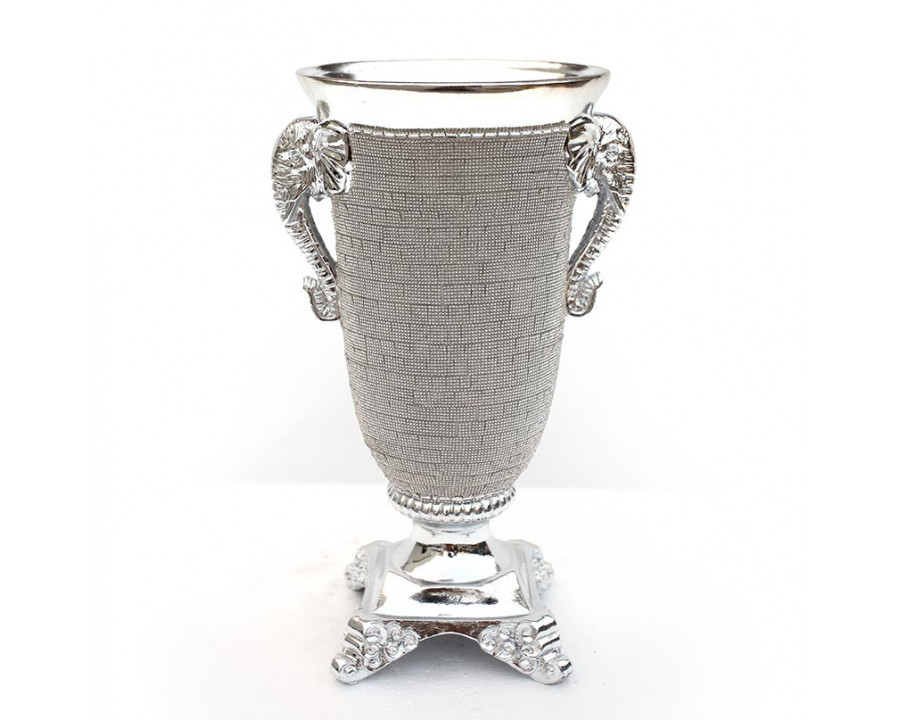 Furnings - Ambrose Chrome Plated Crystal Embellished Ceramic Vase (9 In. x 8 In. x 15 In.)