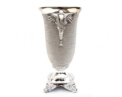 Furnings - Ambrose Chrome Plated Crystal Embellished Ceramic Vase (9 In. x 8 In. x 15 In.)