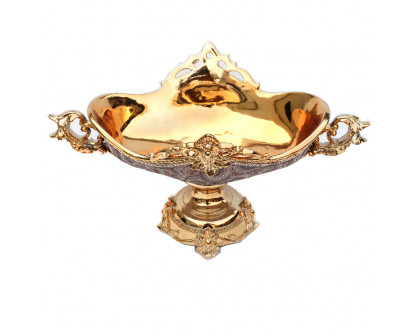 Furnings - Ambrose Gold Plated Crystal Embellished Ceramic Fruit Platter (20.5 In. x 12 In. x 12 In.)