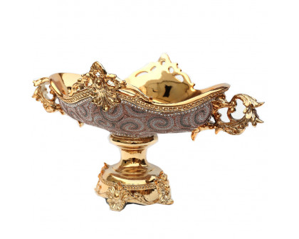 Furnings - Ambrose Gold Plated Crystal Embellished Ceramic Fruit Platter (20.5 In. x 12 In. x 12 In.)