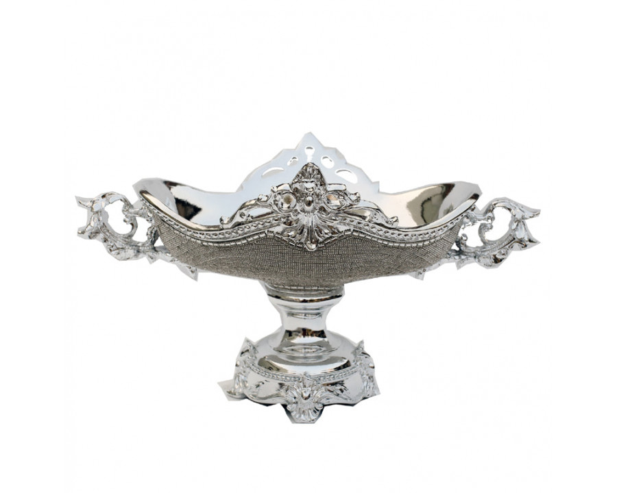 Furnings - Ambrose Chrome Plated Crystal Embellished Ceramic Fruit Platter (20.5 In. x 12 In. x 12 In.)