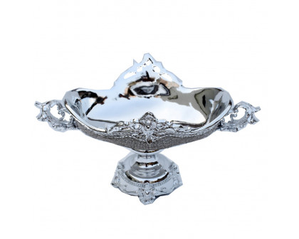 Furnings - Ambrose Chrome Plated Crystal Embellished Ceramic Fruit Platter (20.5 In. x 12 In. x 12 In.)