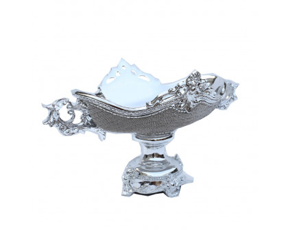 Furnings - Ambrose Chrome Plated Crystal Embellished Ceramic Fruit Platter (20.5 In. x 12 In. x 12 In.)