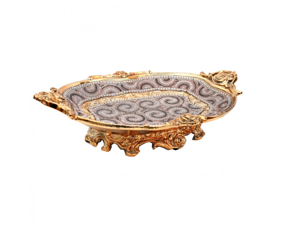 Furnings - Ambrose Gold Plated Crystal Embellished Ceramic Plate (17.5 In. x 11.6 In. x 4.5 In.)