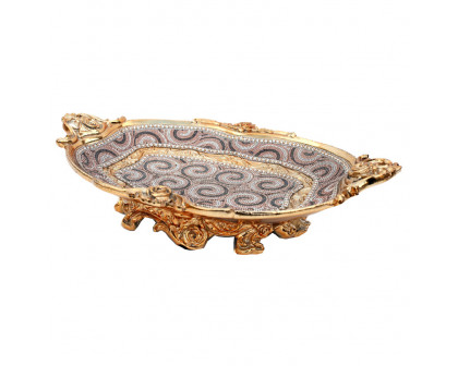 Furnings - Ambrose Gold Plated Crystal Embellished Ceramic Plate (17.5 In. x 11.6 In. x 4.5 In.)