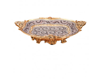 Furnings - Ambrose Gold Plated Crystal Embellished Ceramic Plate (17.5 In. x 11.6 In. x 4.5 In.)