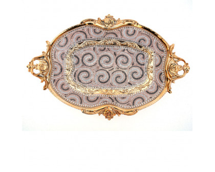 Furnings - Ambrose Gold Plated Crystal Embellished Ceramic Plate (17.5 In. x 11.6 In. x 4.5 In.)