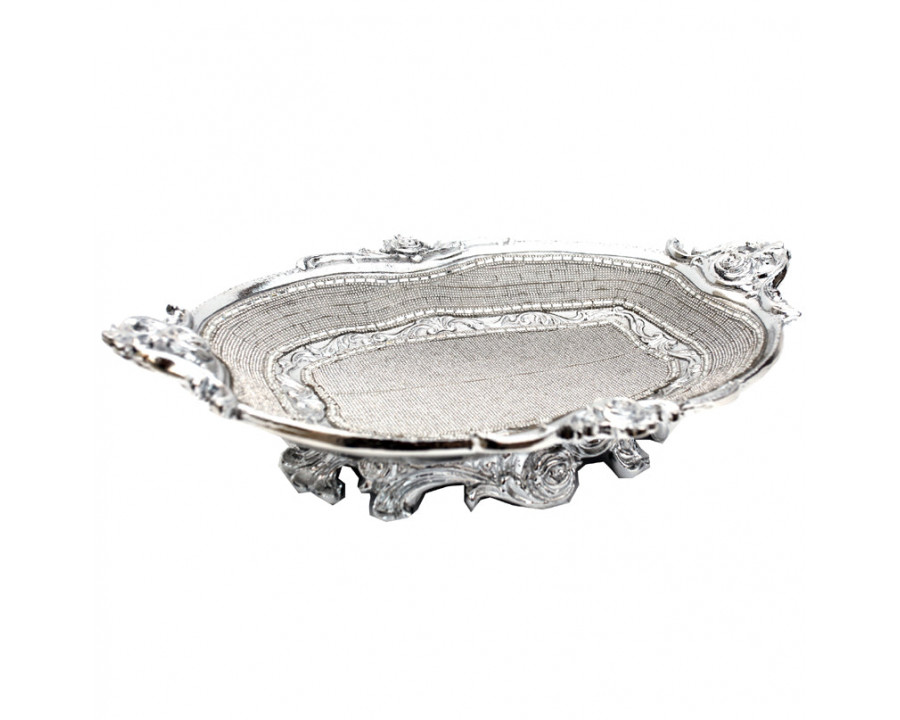 Furnings - Ambrose Chrome Plated Crystal Embellished Ceramic Plate (17.5 In. x 11.6 In. x 4.5 In.)