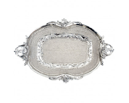 Furnings - Ambrose Chrome Plated Crystal Embellished Ceramic Plate (17.5 In. x 11.6 In. x 4.5 In.)